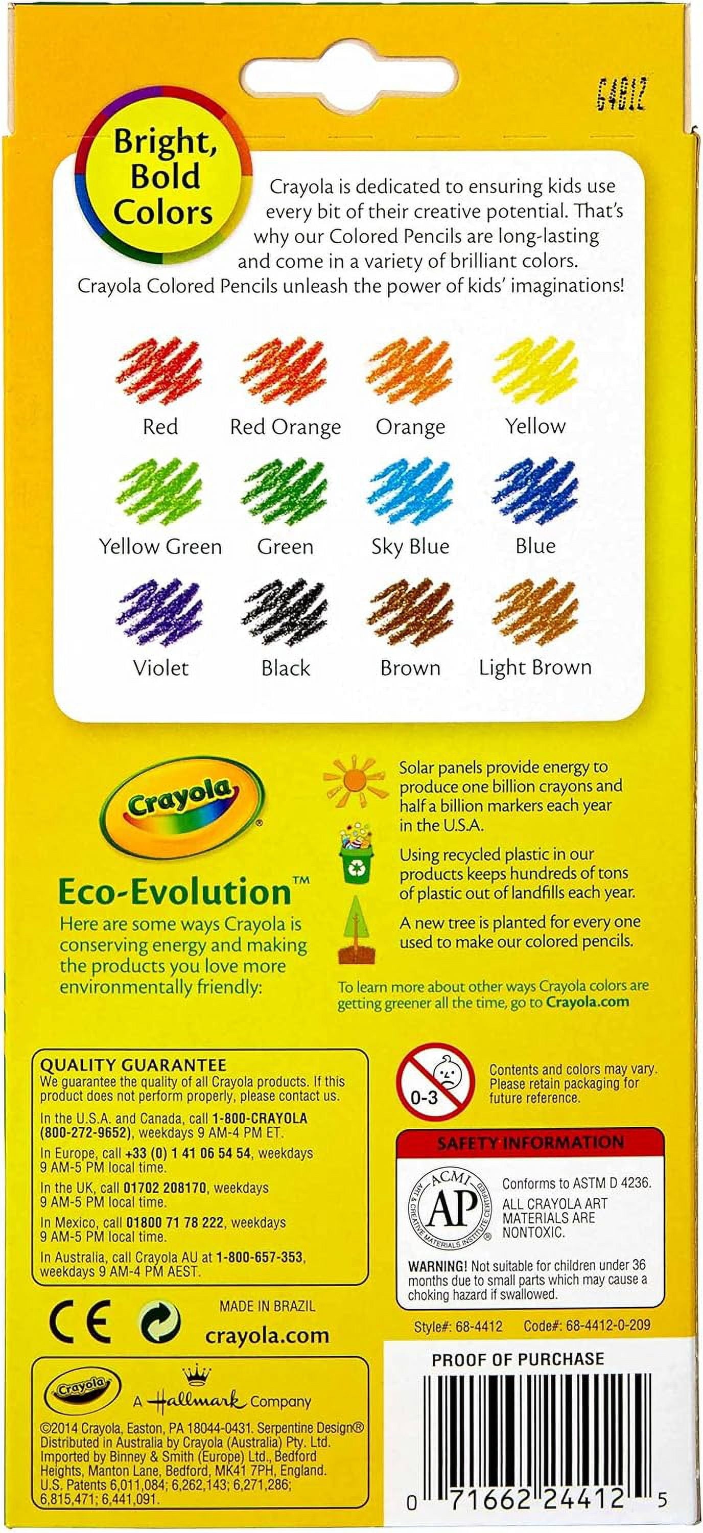 Crayola Erasable Colored Pencils, 12 Non-Toxic, Pre-Sharpened, Kids 4 & Up, Colors may vary