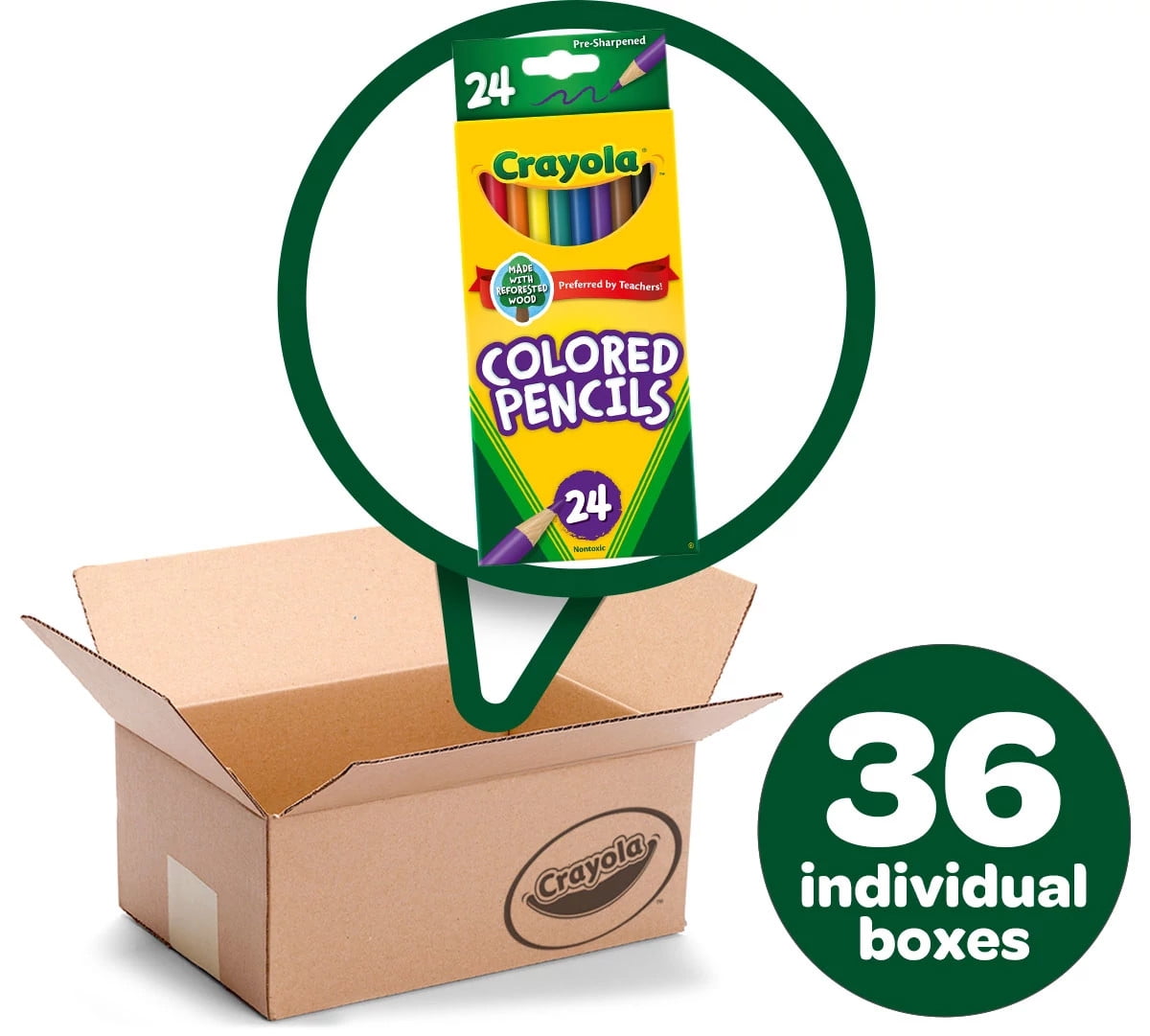Crayola 24ct Colored Pencils, Assorted Colors, Pre-Sharpened, 36 Pack, Bulk Kids School Supplies