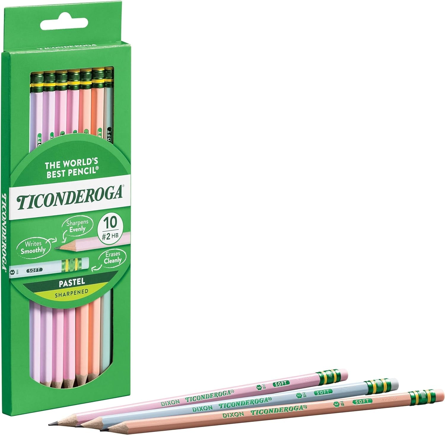 Ticonderoga® Pastel Pencils, 2 Soft, Assorted Colors, Pack Of 10 Pencils
