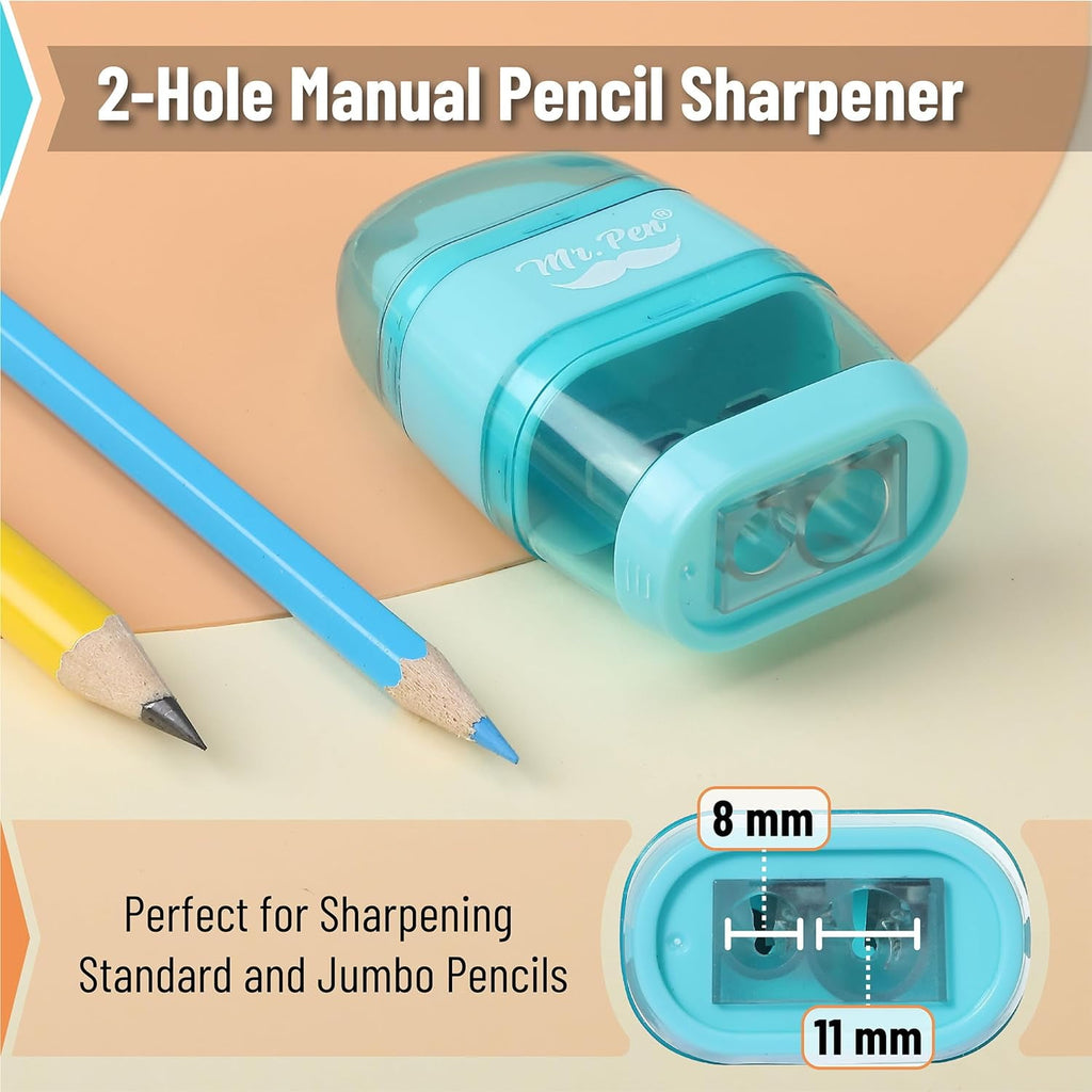 Mr. Pen- Pencil Sharpener & Eraser, 4 Pack, Colorful, 2 Sharpening Holes