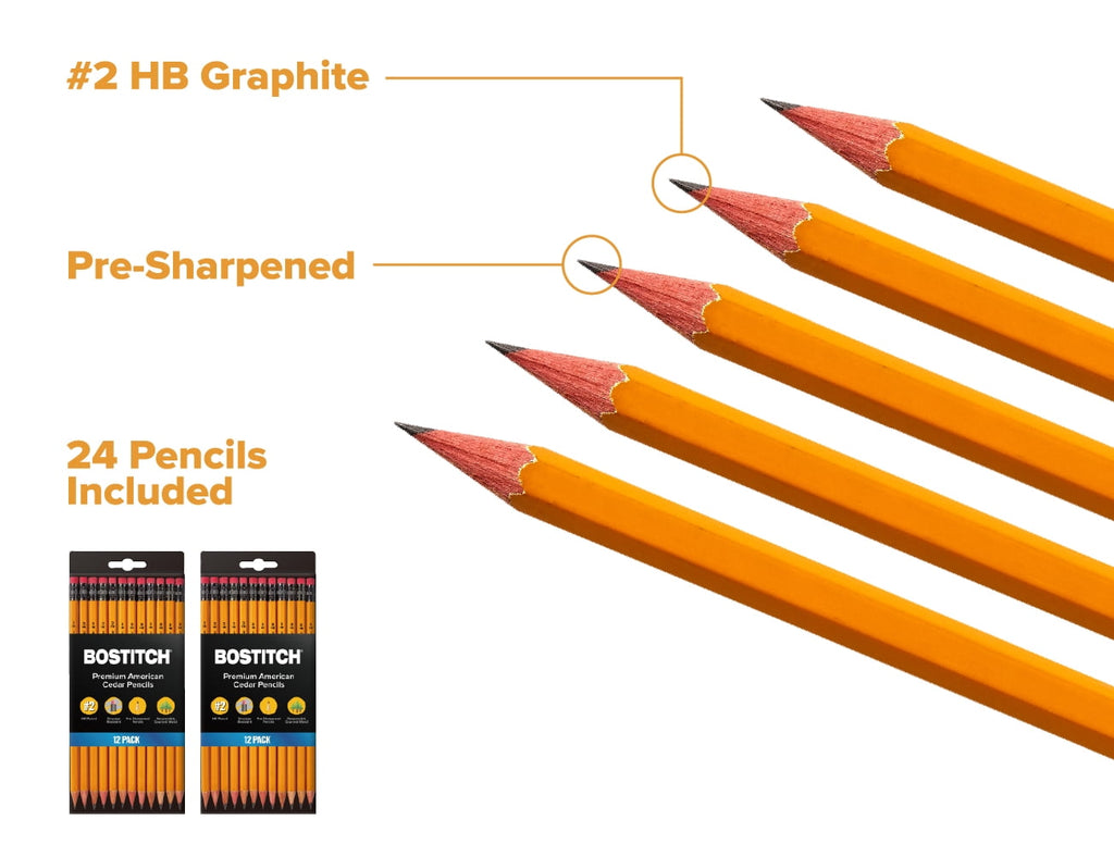 Bostitch Office Premium American Cedar Pencils, 2-Pack (BACP12Y-2PK)