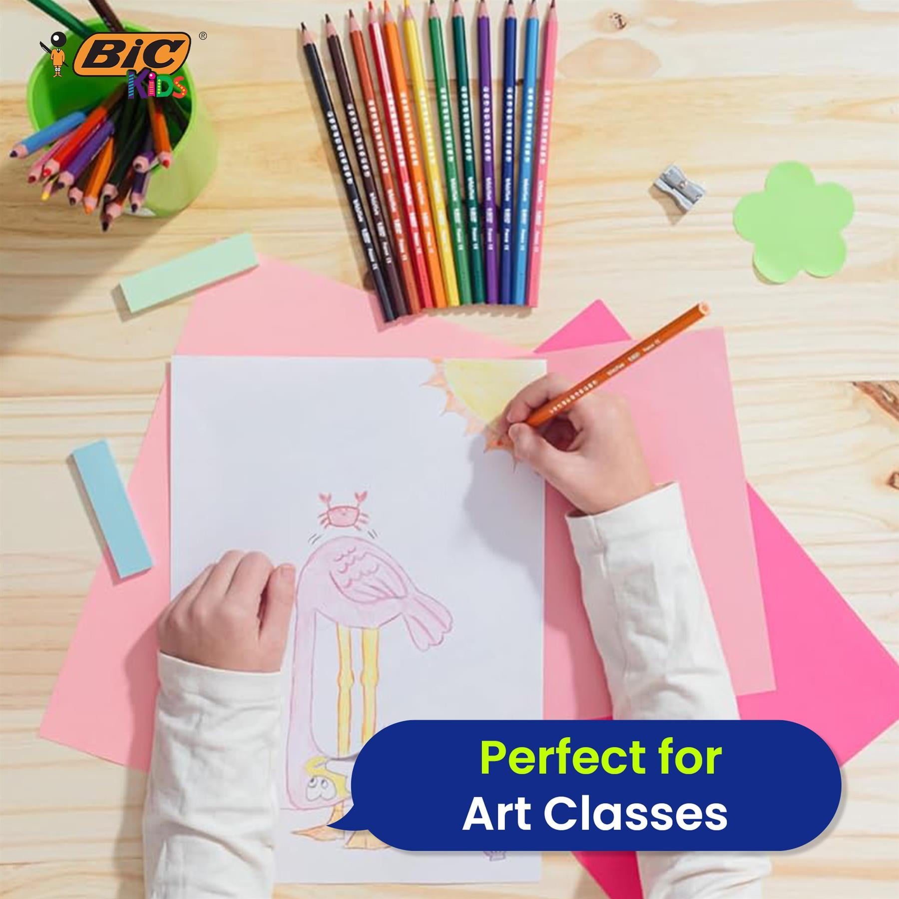 BIC Kids 12 Pack Evolution Coloured Pencils, Vivid, Easy to Sharpen, Extra Durable for School