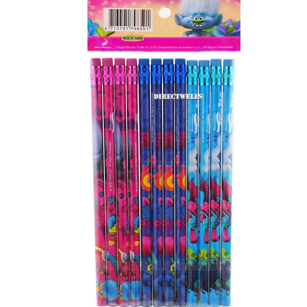 Trolls Dreamworks Character Authentic Licensed 12 Wood Pencils Pack