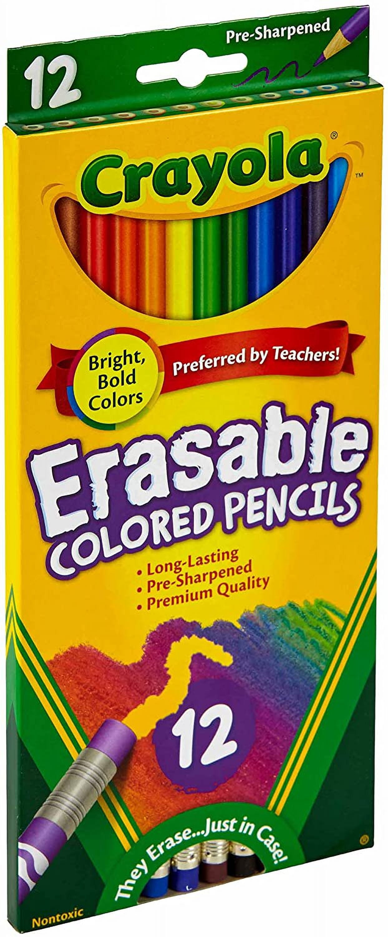 Crayola Erasable Colored Pencils, 12 Non-Toxic, Pre-Sharpened, Kids 4 & Up, Colors may vary