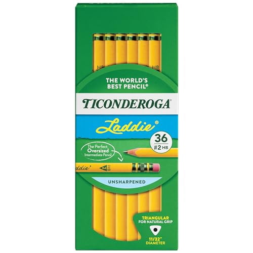 Ticonderoga Laddie Tri-Write Intermediate Size No. 2 Pencils with Eraser, Box of 36