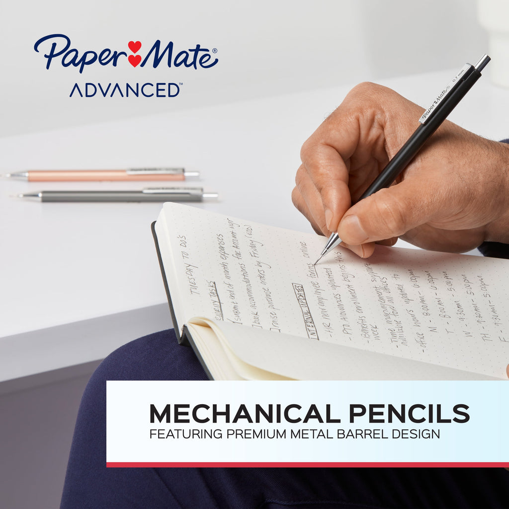 Paper Mate Advanced Mechanical Pencils, Premium Metal Barrels 0.5 mm #2 Pencils, 2 Count