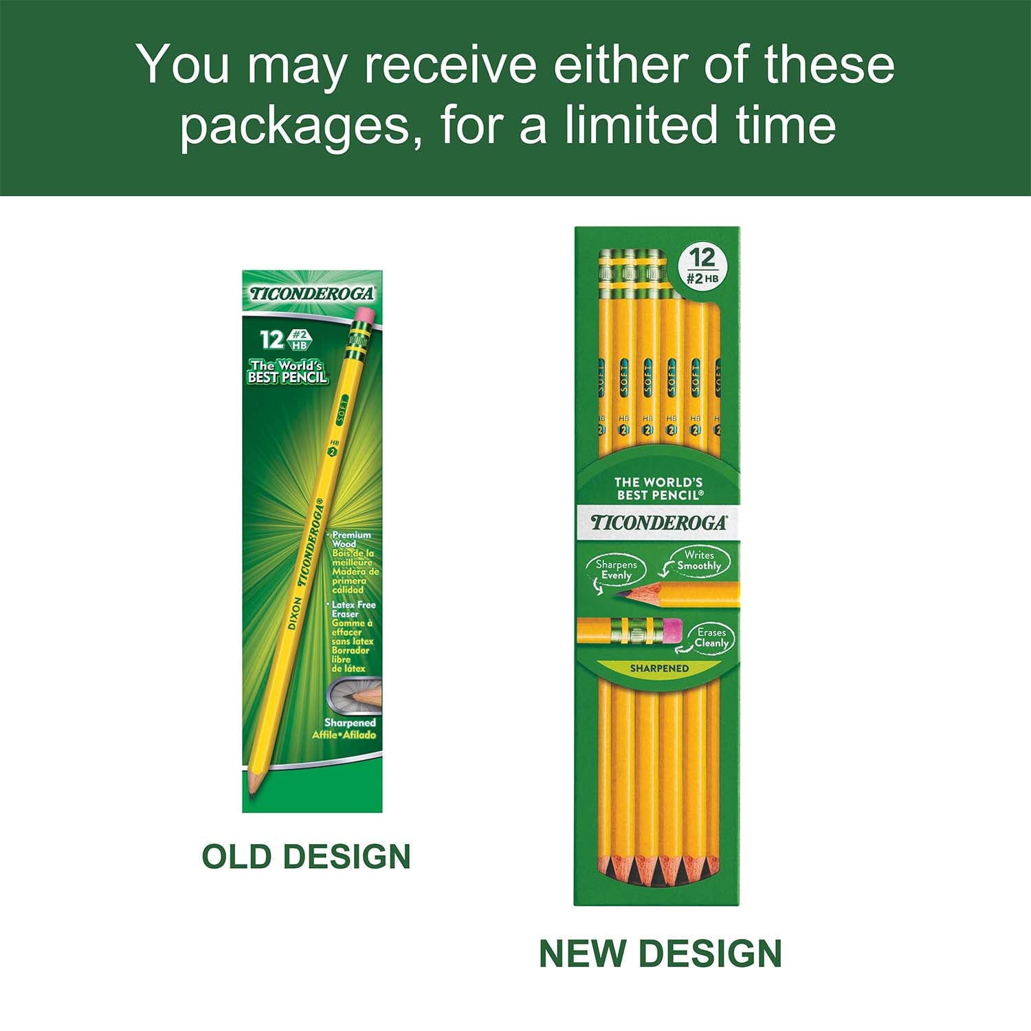 Ticonderoga No. 2 Pencils, Pre-Sharpened, 12 Per Pack, 3 Packs