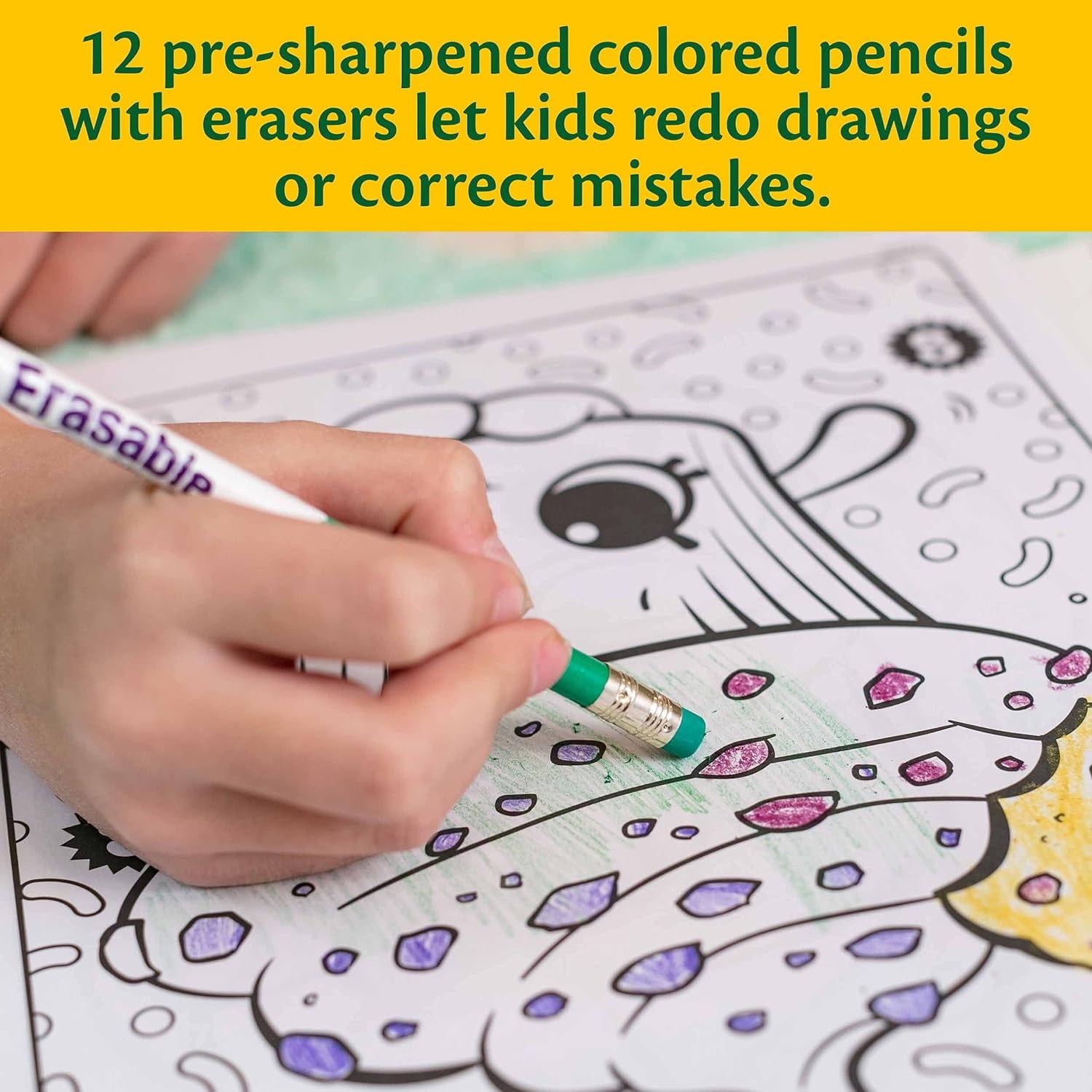 Crayola Erasable Colored Pencils, 12 Non-Toxic, Pre-Sharpened, Kids 4 & Up, Colors may vary