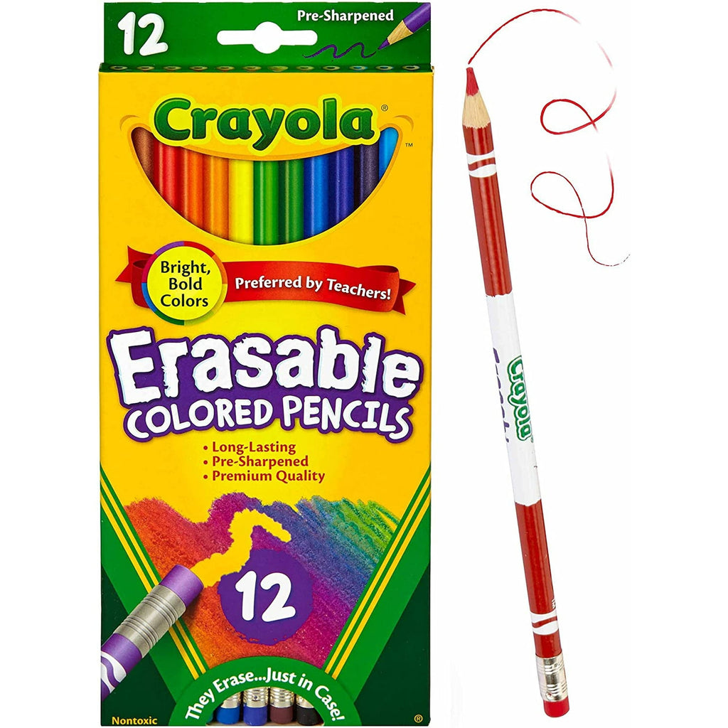 Crayola Erasable Colored Pencils, 12 Non-Toxic, Pre-Sharpened, Kids 4 & Up, Colors may vary