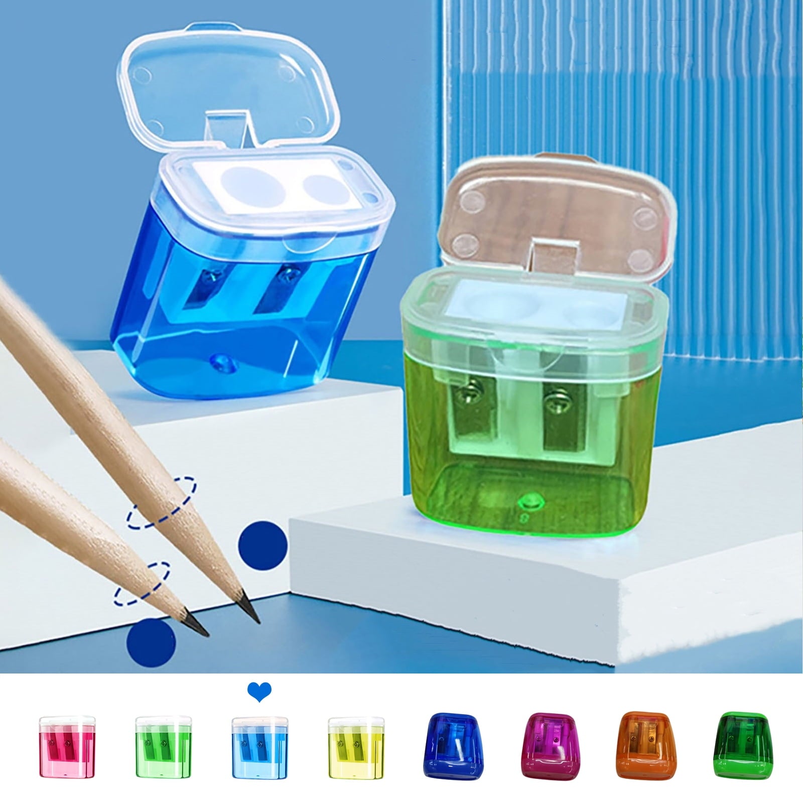 FAMTKT Double Hole Pencil Sharpener with Cover Color Pencil Sharpener Portable Oval Manual Pencil Sharpener Office Supplies on Clearance