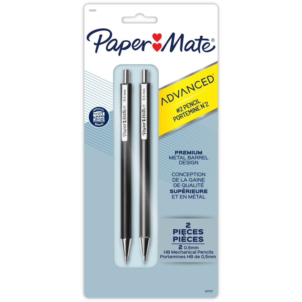Paper Mate Advanced Mechanical Pencils, Premium Metal Barrels 0.5 mm #2 Pencils, 2 Count