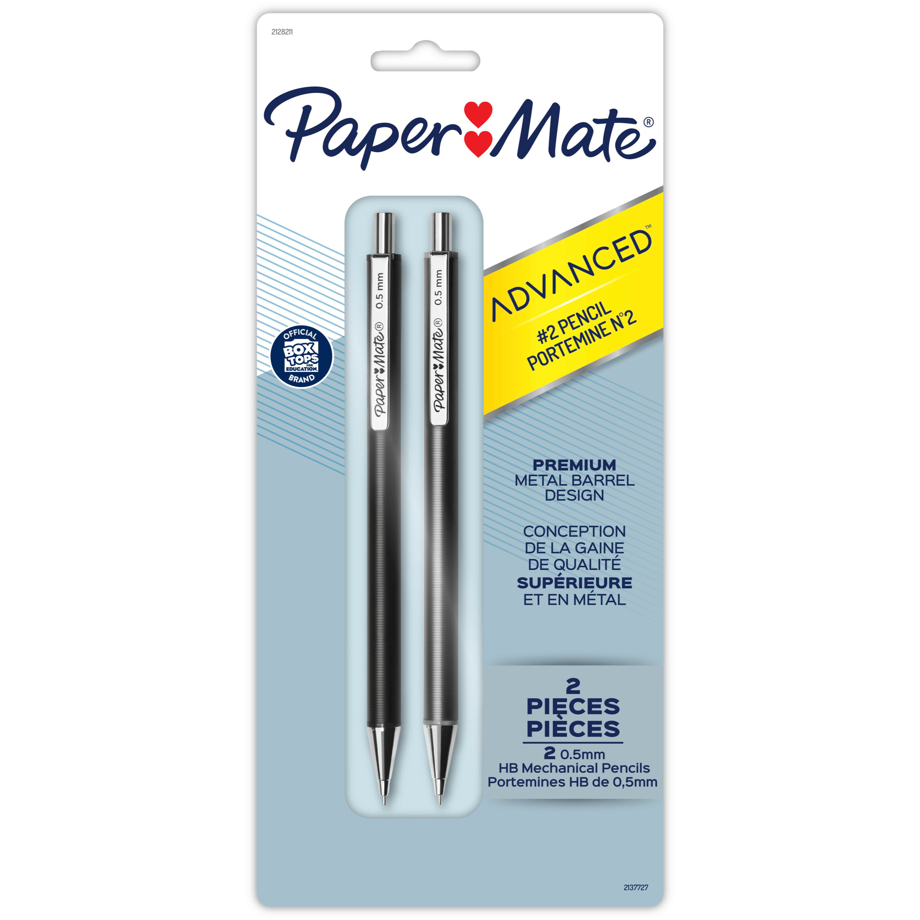 Paper Mate Advanced Mechanical Pencils, Premium Metal Barrels 0.5 mm #2 Pencils, 2 Count