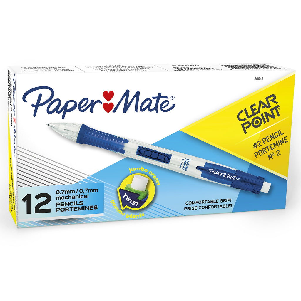 Paper Mate Clearpoint Mechanical Pencils, 0.7mm, HB #2, Blue Barrels,12 Count