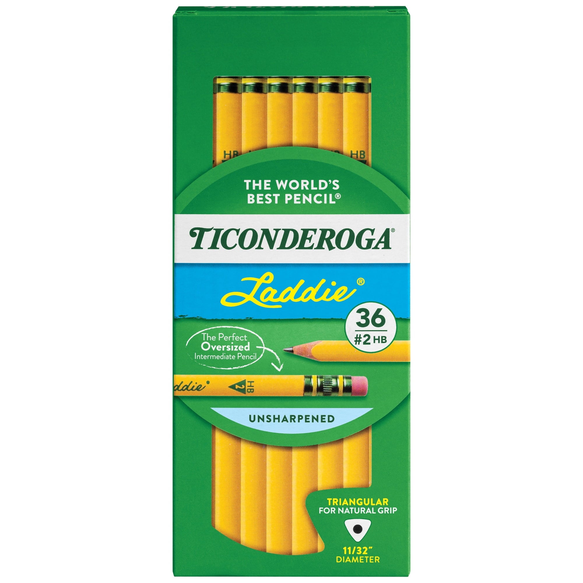 Ticonderoga Laddie Tri-Write Intermediate Size No. 2 Pencils with Eraser, Box of 36