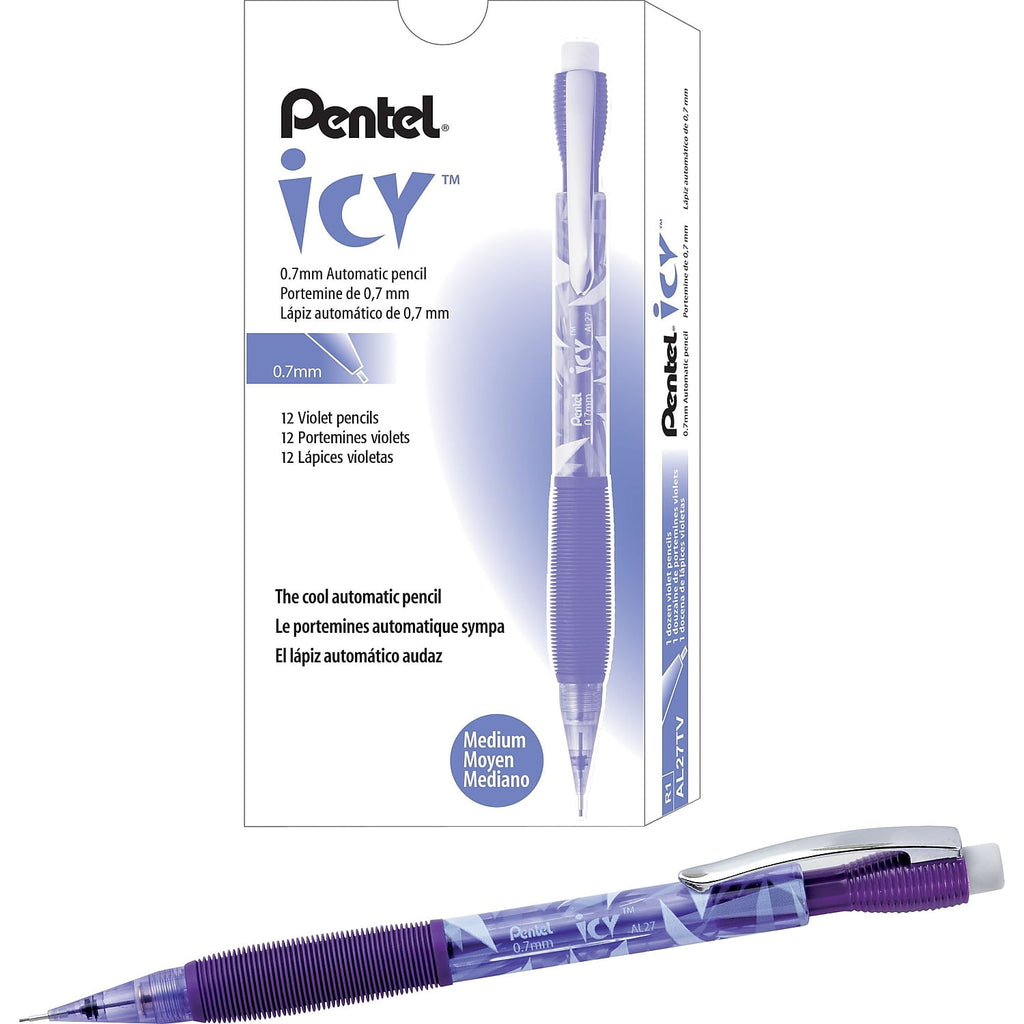 Icy Mechanical Pencil 0.7 mm, HB 2.5, Black Lead, Transparent Violet Barrel, Dozen