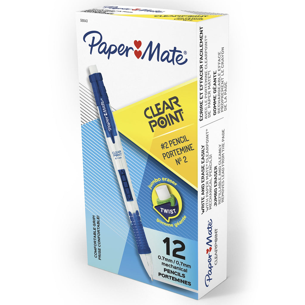 Paper Mate Clearpoint Mechanical Pencils, 0.7mm, HB #2, Blue Barrels,12 Count