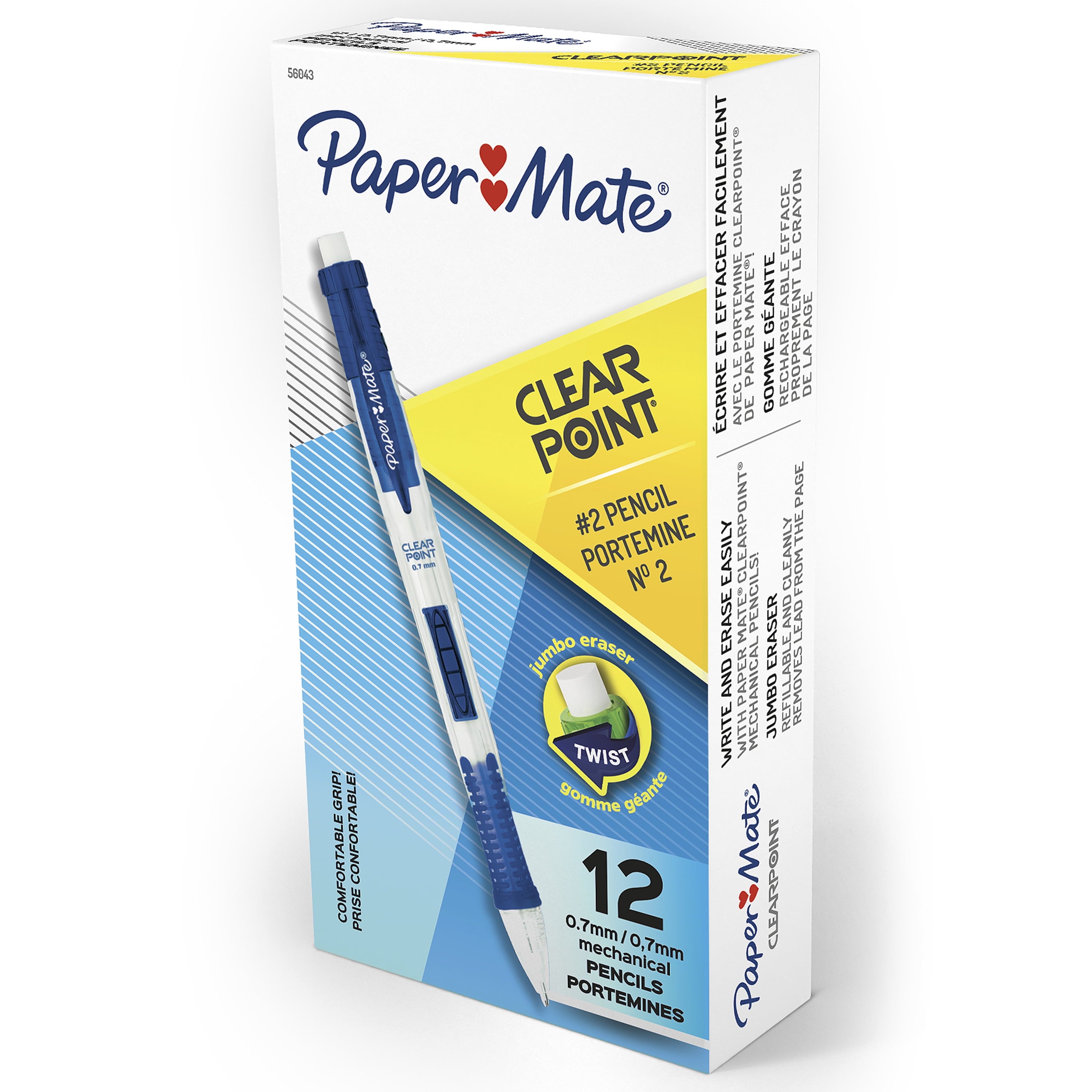 Paper Mate Clearpoint Mechanical Pencils, 0.7mm, HB #2, Blue Barrels,12 Count