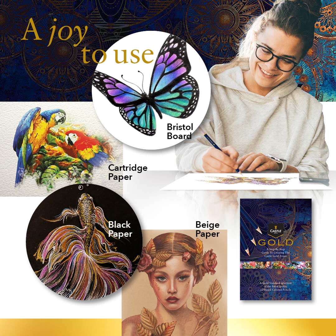 Castle Art Supplies Gold Standard 120 Coloring Pencils Set with Extras Oil-based Colored Cores Stay Sharper, Tougher Against Breakage | For Adult Artists, Colorists | In Zipper Case