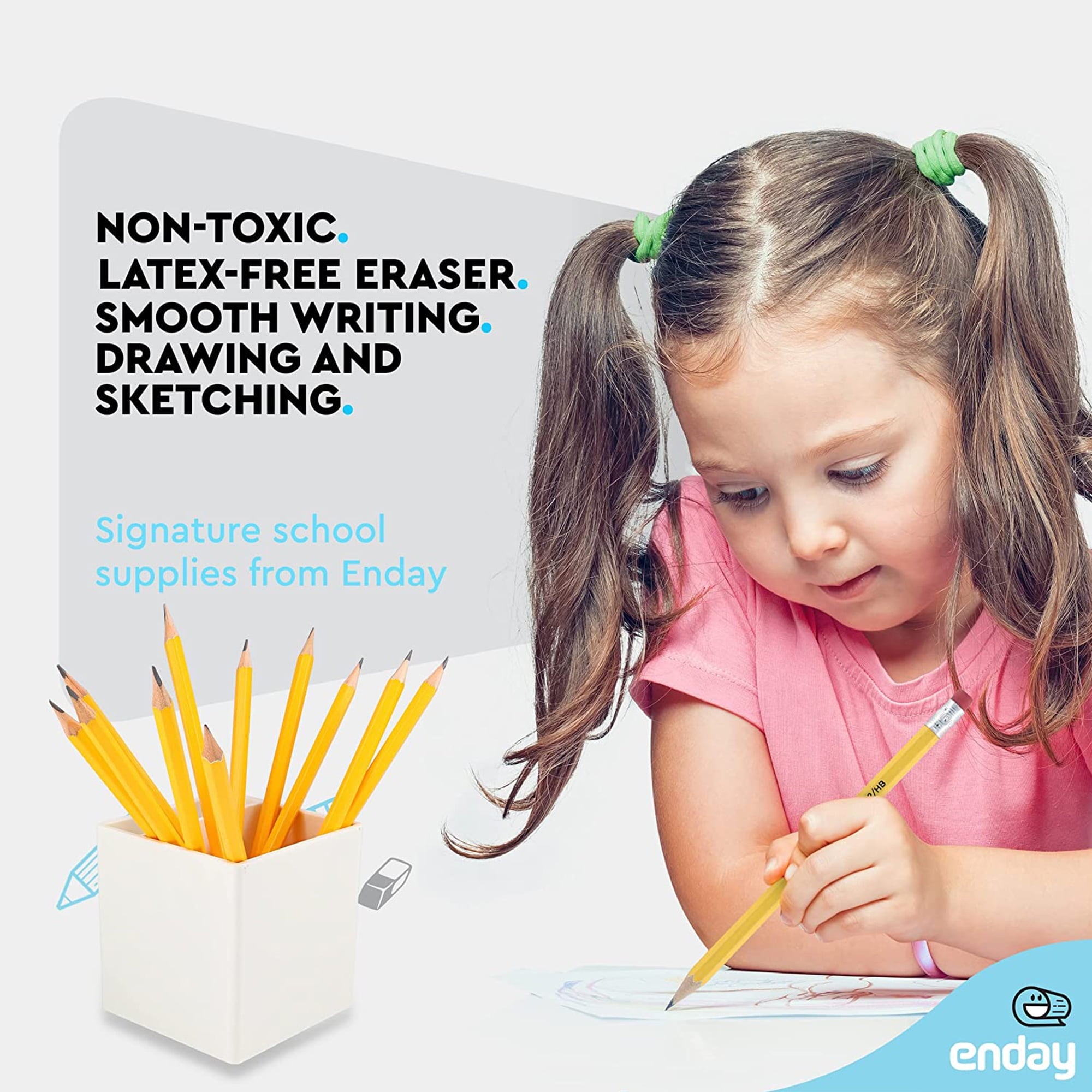 Enday Sharpened Pencils Number 2 #2 Graphite Drawing Pencil with Eraser Box of 12