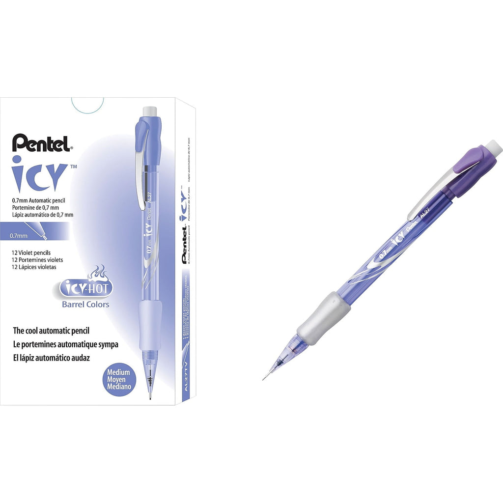 Icy Mechanical Pencil 0.7 mm, HB 2.5, Black Lead, Transparent Violet Barrel, Dozen