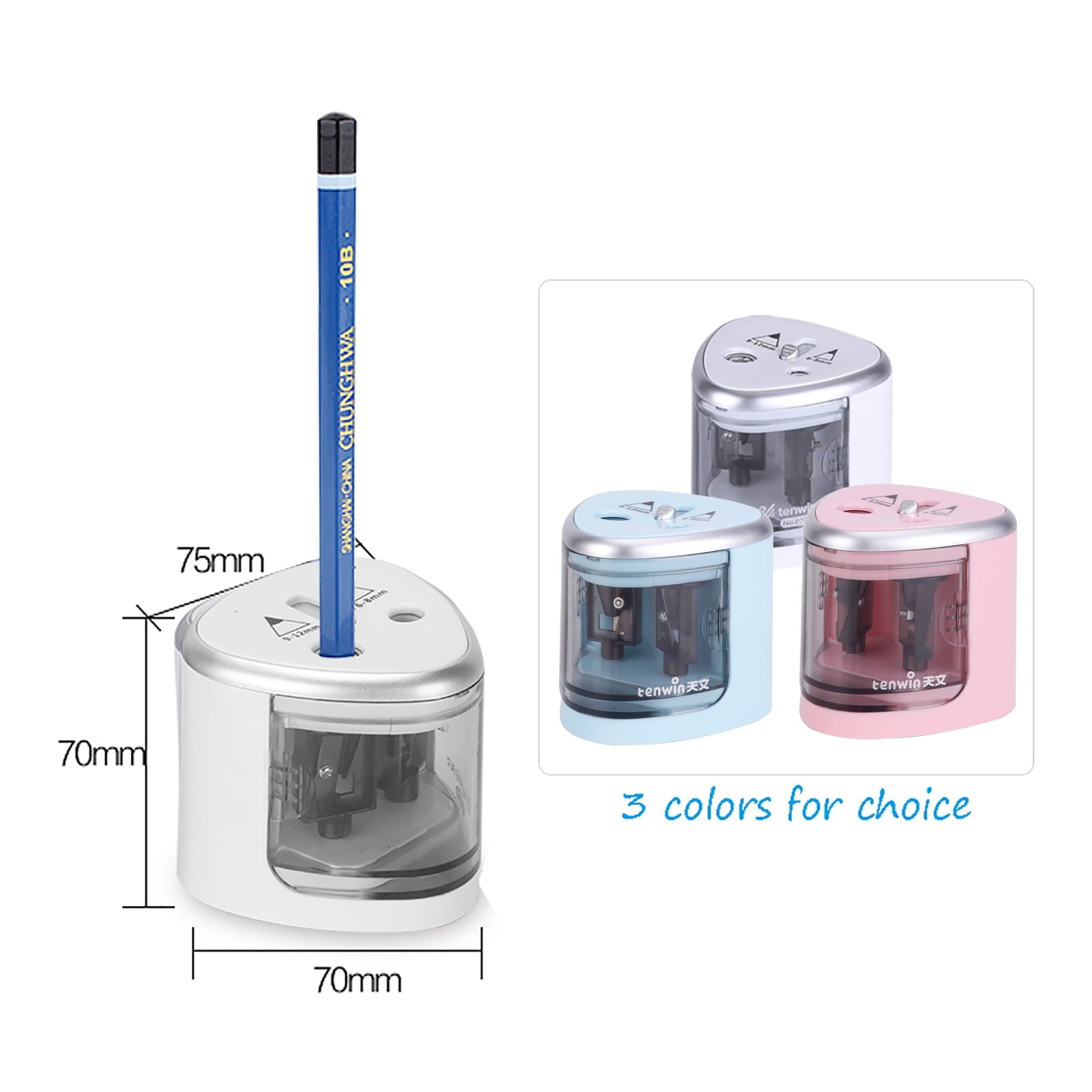 tenwin Sharpener,Operated With 2 9-12mm) Student Silver With 2 / Battery Operated 2 / 9-12mm) Qisuo Defen Operated Pencil Pencil Huiop Jabey